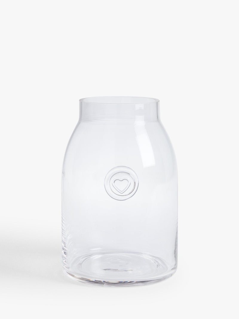 Clear Hand-Blown Glass Jam Jar Vase with Heart Seal, 22 cm Height