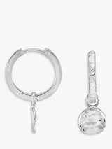 John Lewis Dower & Hall Sterling Silver Hammered Disc Charm Story Hoop Earrings- Buy online at McGrocer