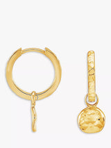 John Lewis Dower & Hall Yellow Gold Vermeil Hammered Disc Charm Hoop Earrings- Buy online at McGrocer