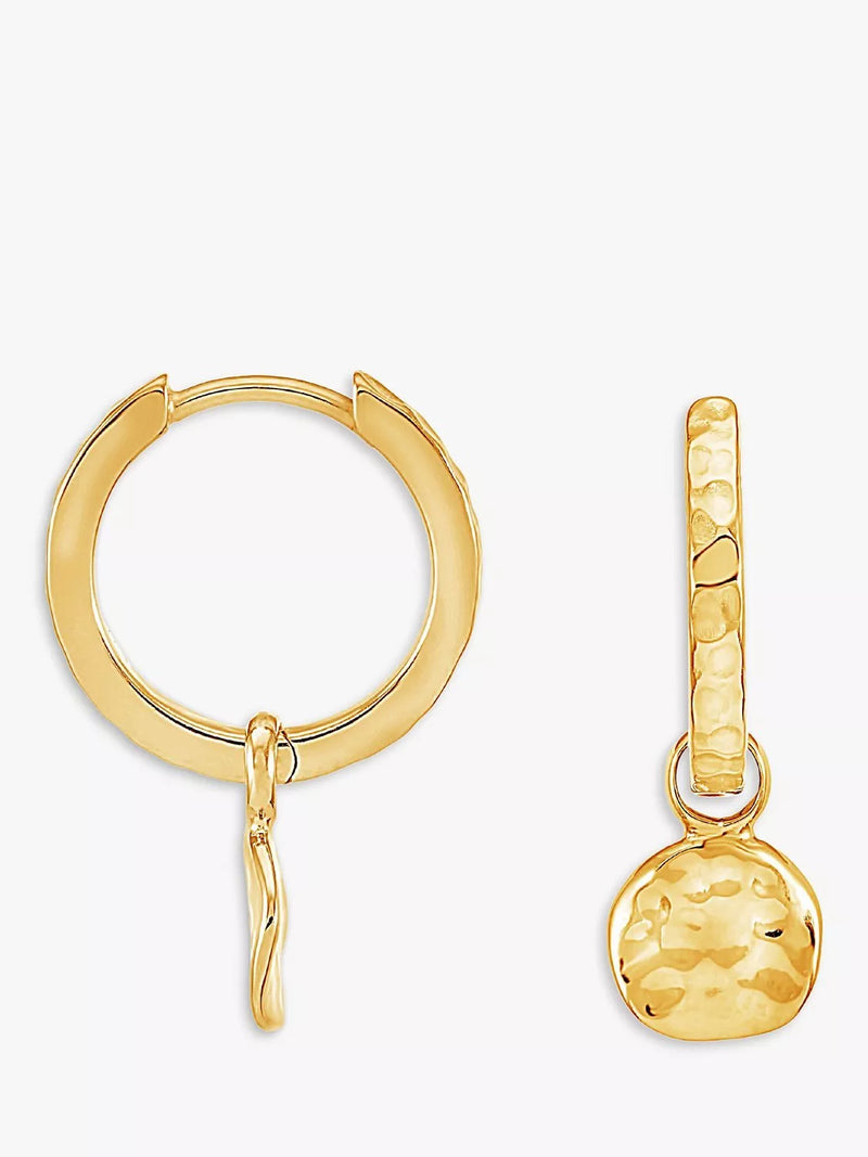 Dower & Hall gold vermeil hammered hoop earrings, imported from the UK