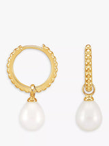 John Lewis Dower & Hall Dotty Oval Pearl Charm Story Hoop Earrings- Buy online at McGrocer