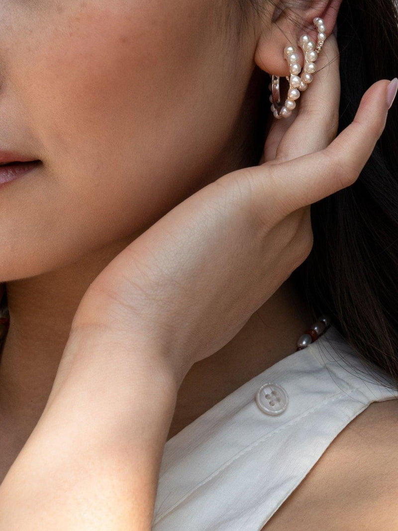 Dower & Hall silver pearl hoop earrings (British brand)