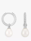 Dower & Hall Dotty Oval Pearl Charm Story Hoop Earrings, Silver