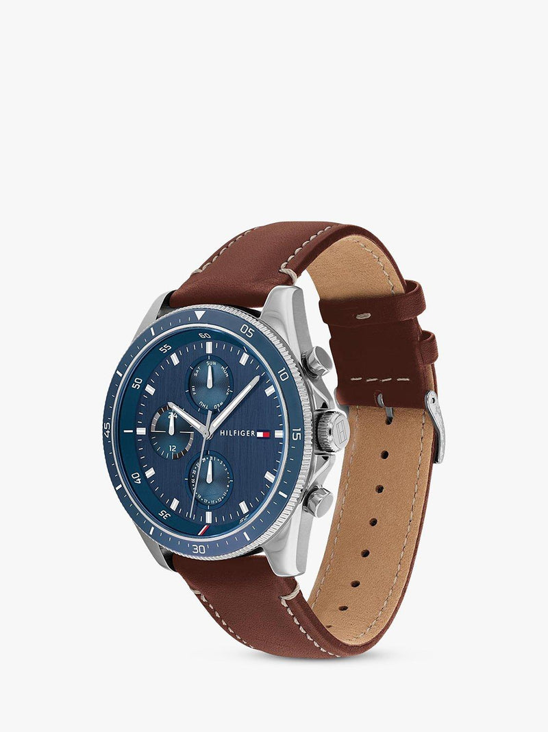 Tommy Hilfiger men's chronograph watch 44mm leather strap, imported from the UK