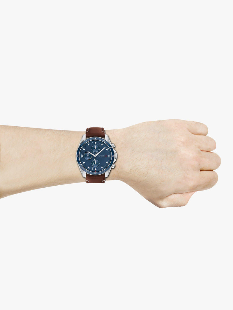 Tommy Hilfiger men's chronograph watch 44mm leather strap, imported from the UK