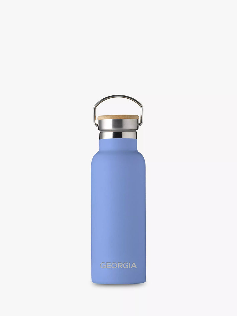 Treat Republic Personalised Stainless Steel & Bamboo Drinks Bottle, 500ml, Black