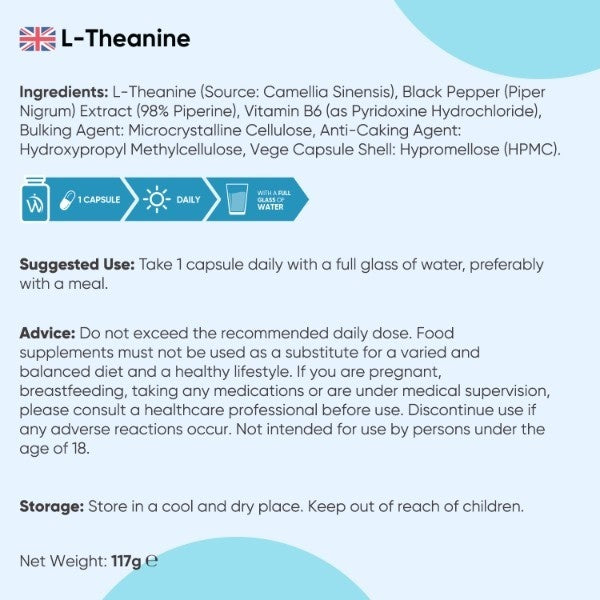 WeightWorld L-Theanine supplement 401mg 180 vegan capsules - British product