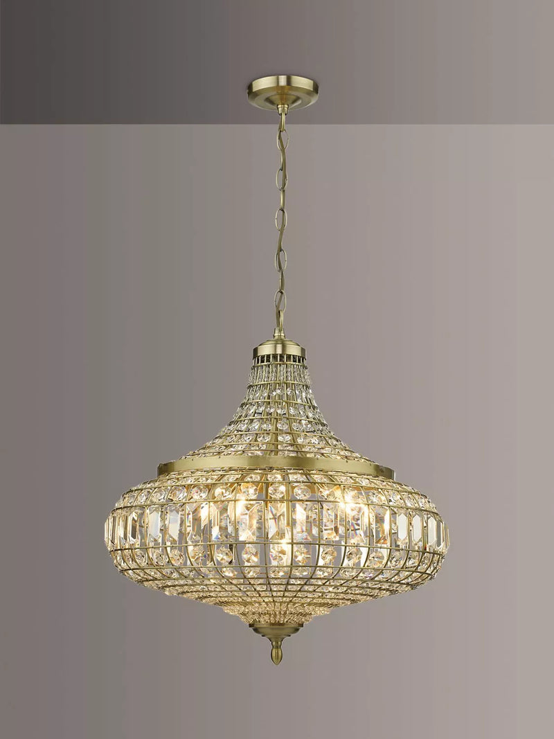 Där Asmara crystal ceiling light in antique brass - British product