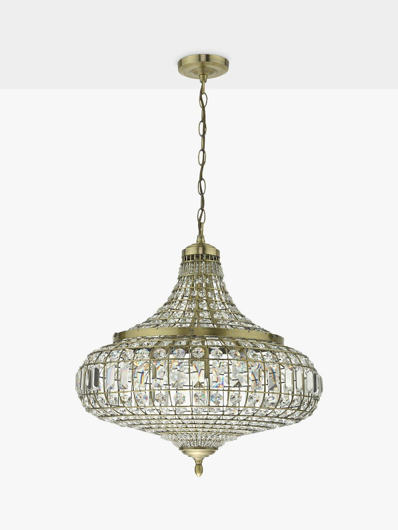 Där Asmara crystal ceiling light in antique brass - British product