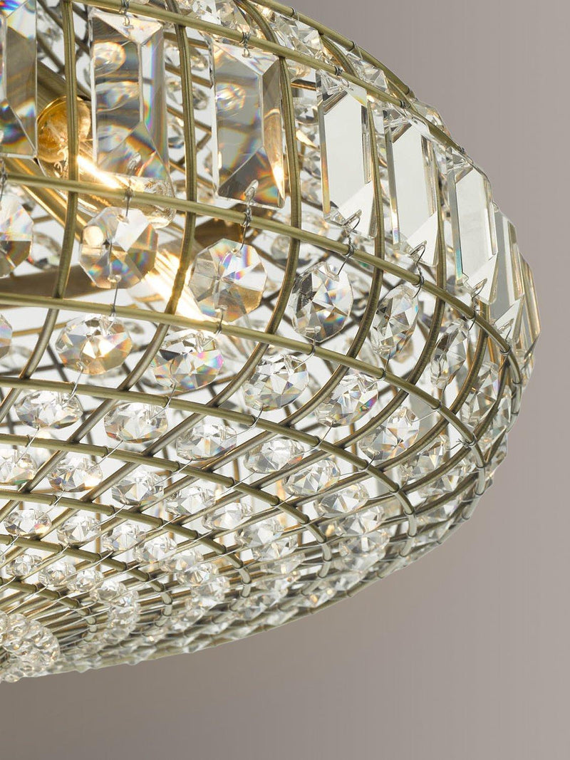Där Asmara crystal ceiling light in antique brass - British product