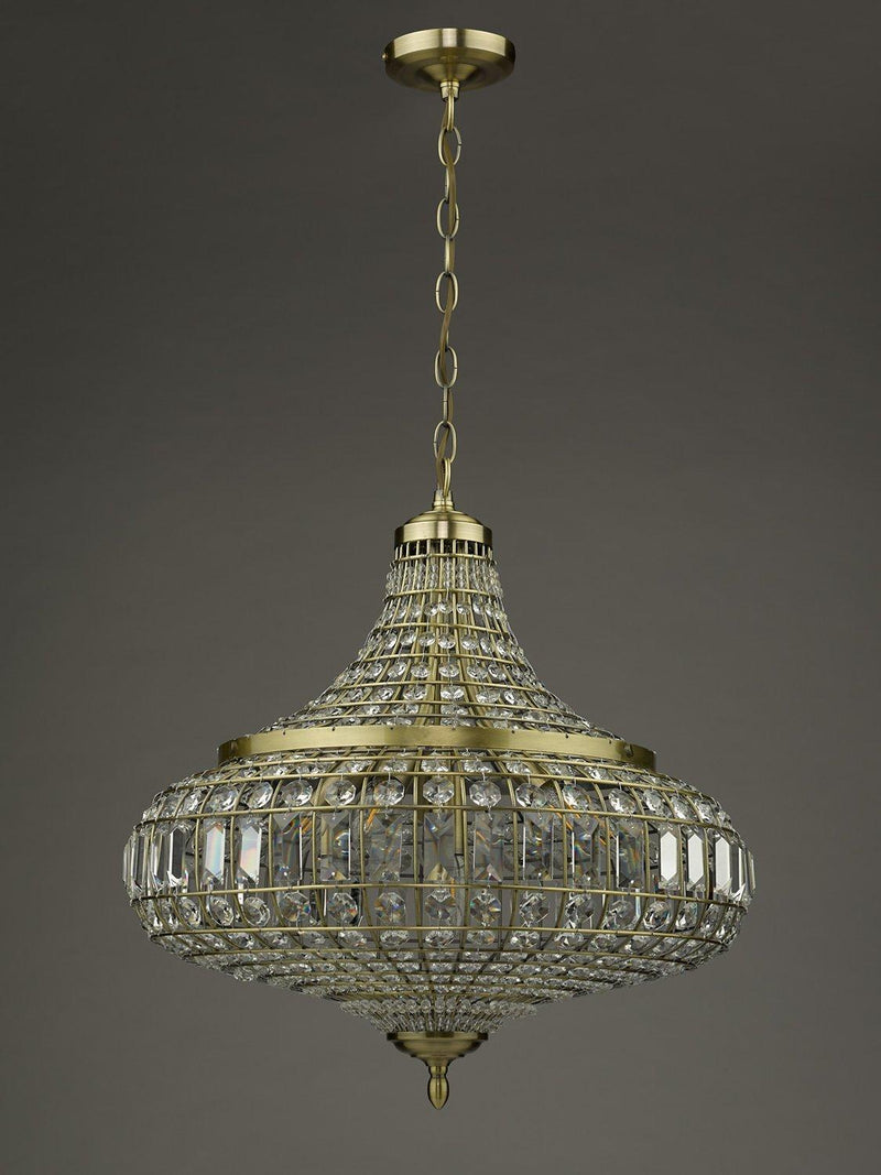Där Asmara crystal ceiling light in antique brass - British product