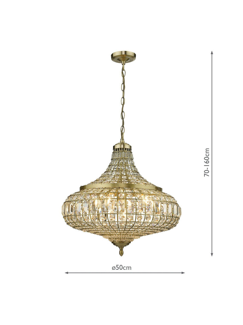 Där Asmara crystal ceiling light in antique brass - British product