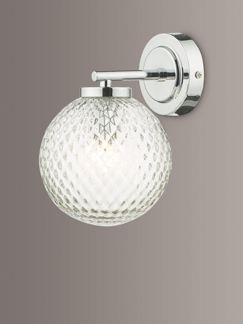 Där bathroom wall light with textured glass shade, polished chrome (British brand)