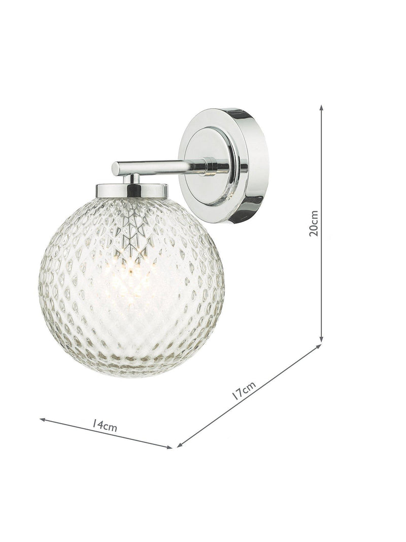 Där bathroom wall light with textured glass shade, polished chrome (British brand)