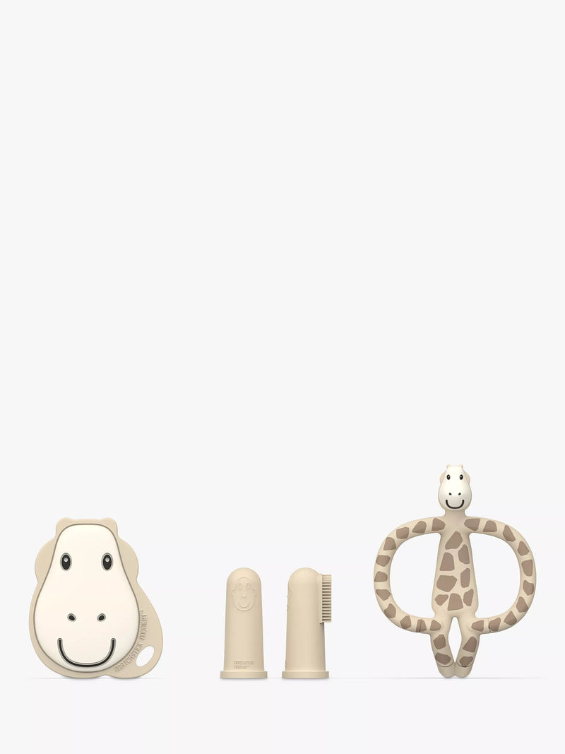 Matchstick Monkey giraffe teething set with finger toothbrush, imported from the UK