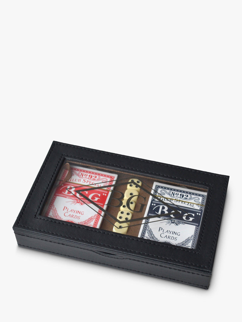 Solesmith personalised dice and card game set with charcoal lettering (British brand)