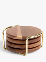 John Lewis John Lewis Acacia Wood Round Coasters with Metal Stand, Set of 4, Natural- Buy online at McGrocer