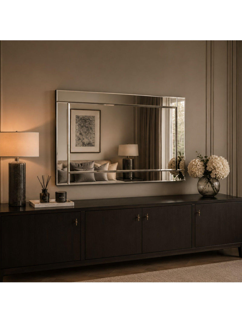 Yearn bevelled glass mirror 90x60cm black frame, UK version