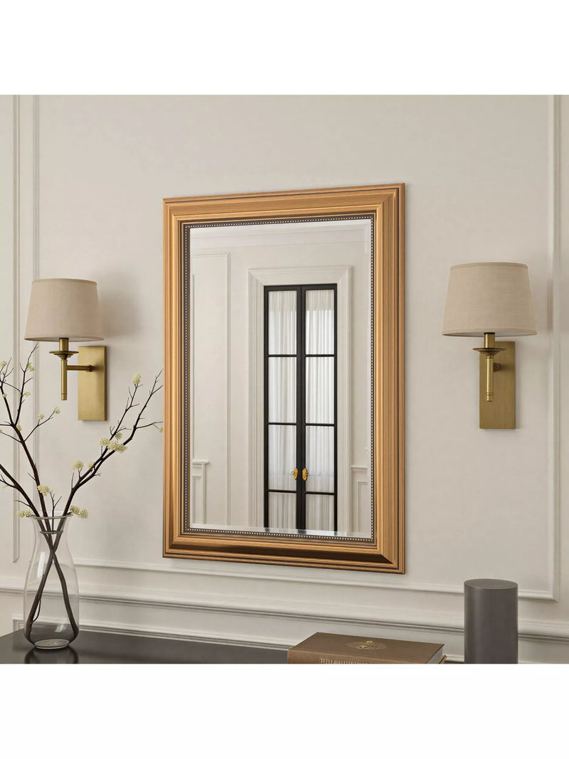 Yearn wall mirror ribbed beaded frame gold 94x69cm, UK version
