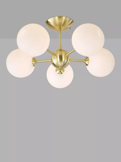 John Lewis John Lewis Satellite 5 Arm Semi Flush Ceiling Light, Satin Brass- Buy online at McGrocer