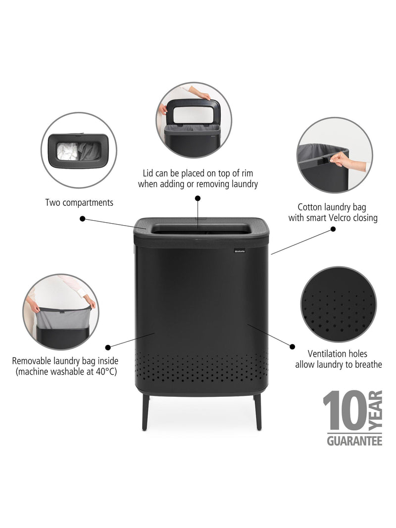 Brabantia Bo Hi laundry bin 2x45L in matte finish, UK version
