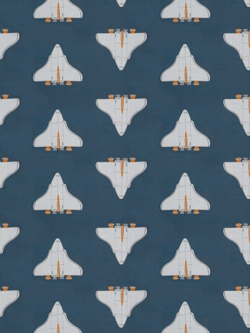 Harlequin space shuttle furnishing fabric with applique design, imported from the UK