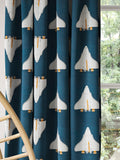 Harlequin space shuttle furnishing fabric with applique design, imported from the UK