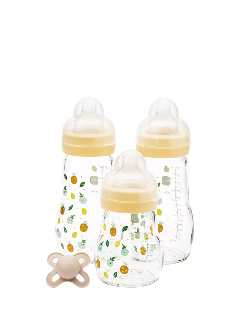 MAM glass baby bottle set with soother 260ml, UK version