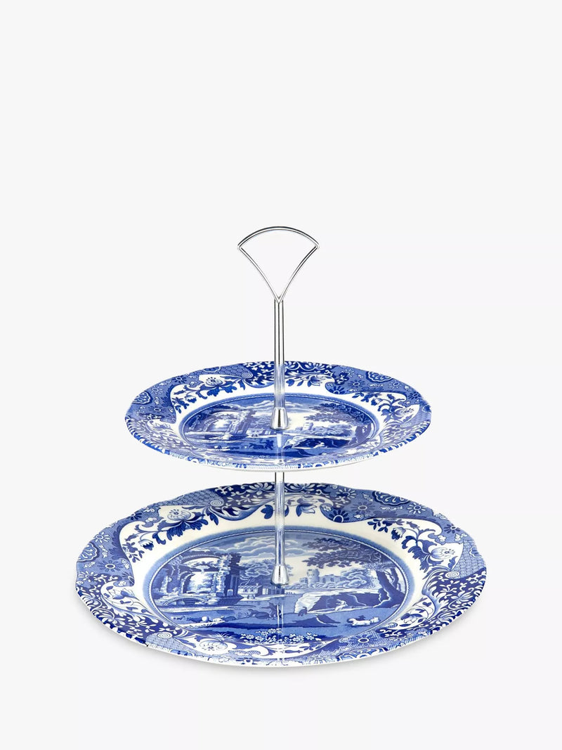 Spode Blue Italian 2-tier cake stand 27cm (British brand)