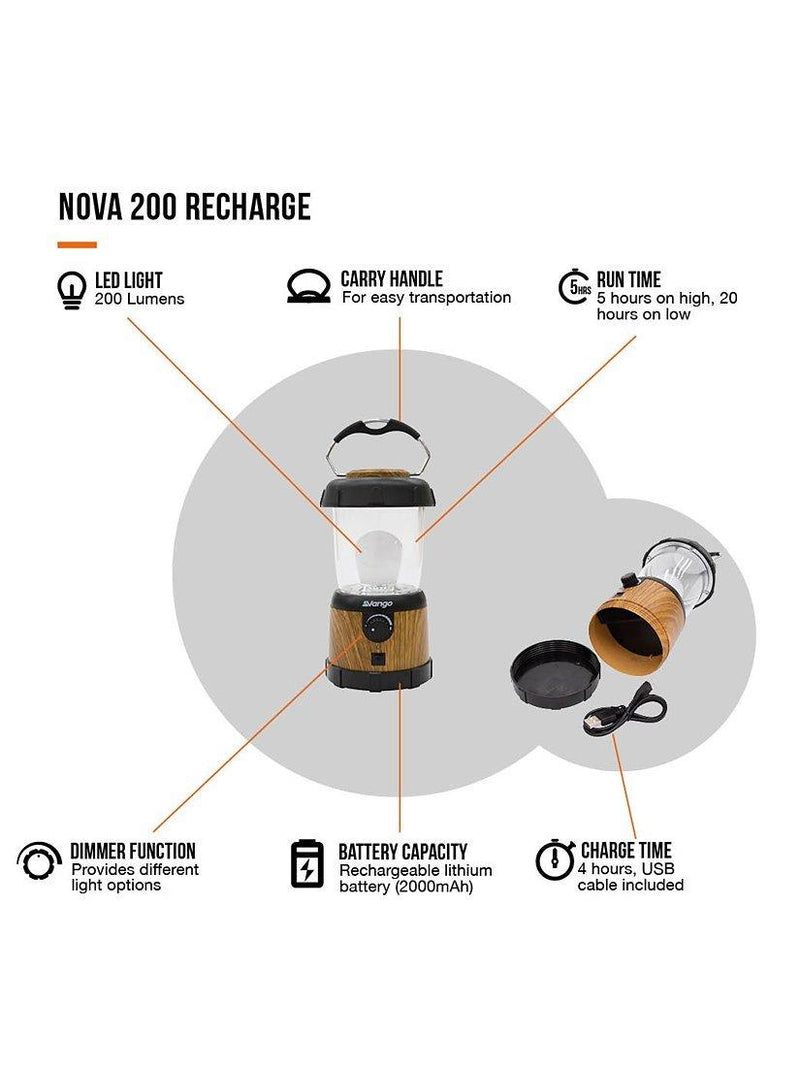 Vango Nova 200 rechargeable USB lantern camping light, imported from the UK