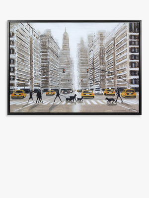 Framed Canvas Print of New York 'Dog Walker Day' Scene, 70 x 100 cm