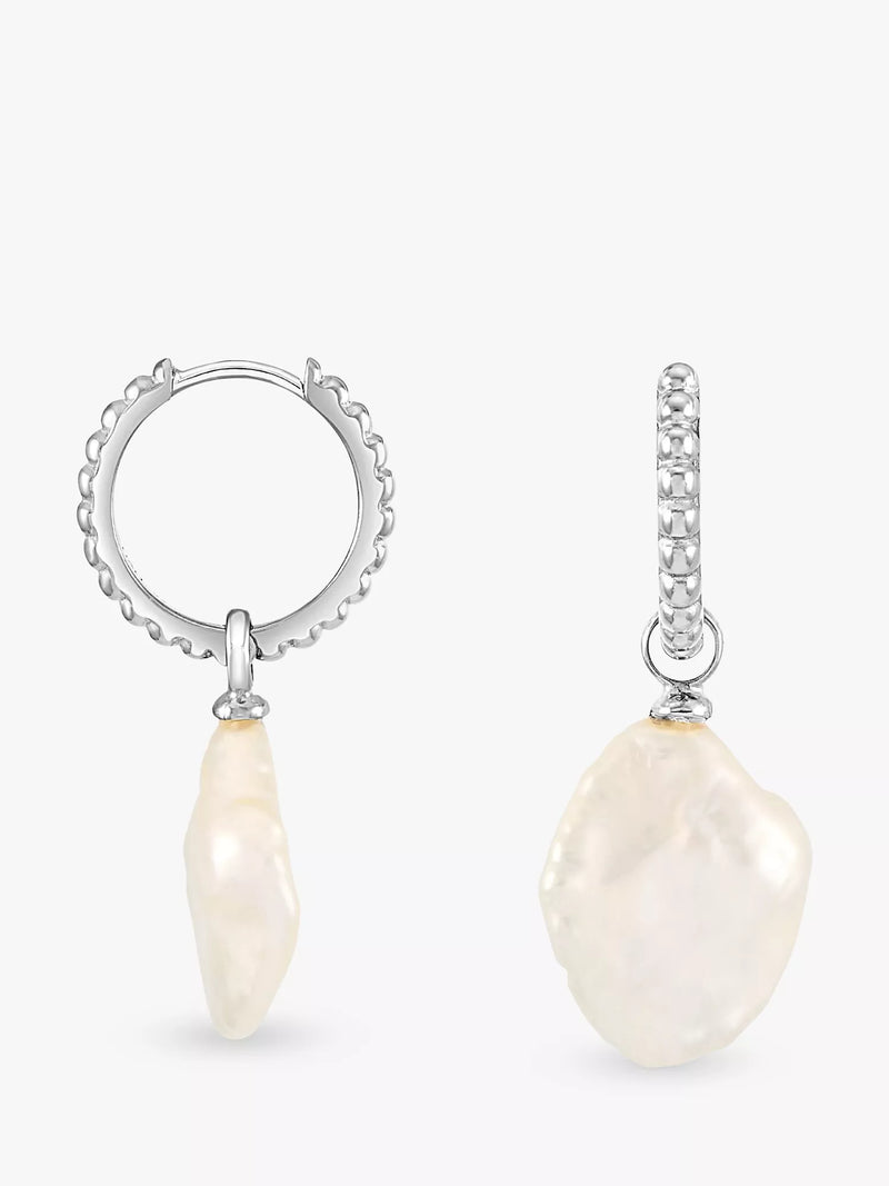 Dower & Hall keshi pearl hoop earrings sterling silver 1.5cm (British brand)