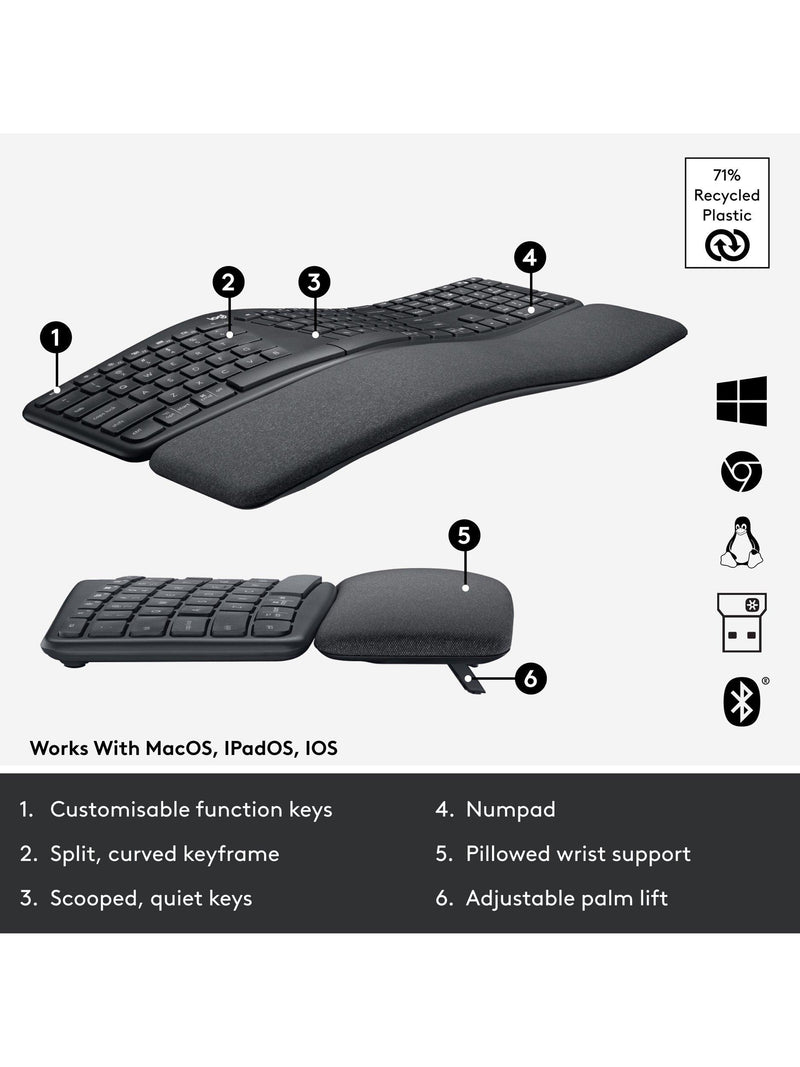 Logitech ERGO K860 ergonomic Bluetooth keyboard (British brand)