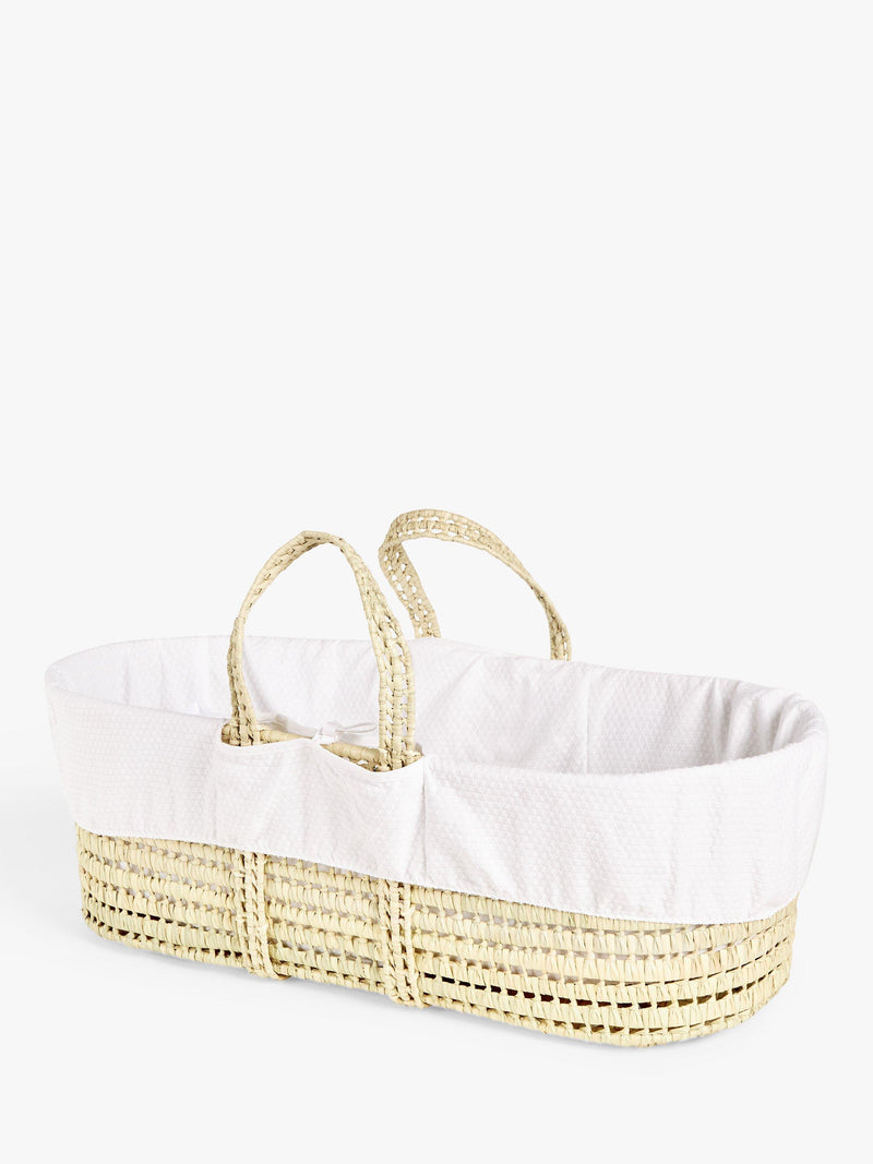 John Lewis Moses basket set white with bedding, imported from the UK
