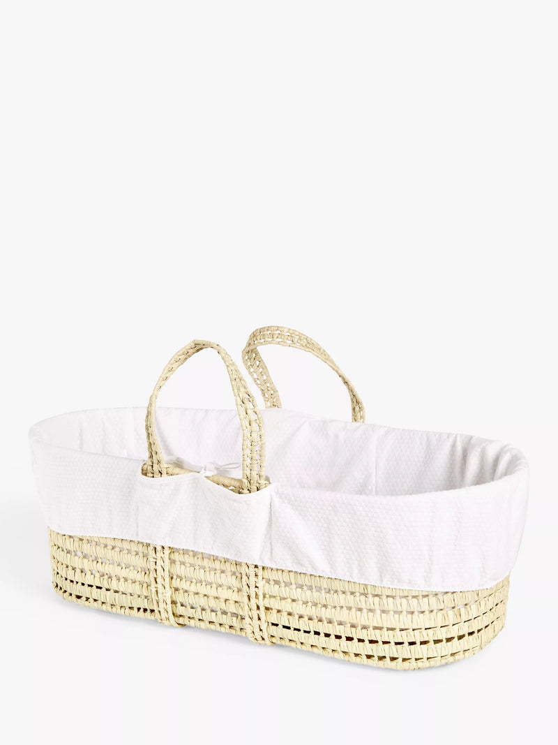 John Lewis Moses basket set white with bedding, imported from the UK