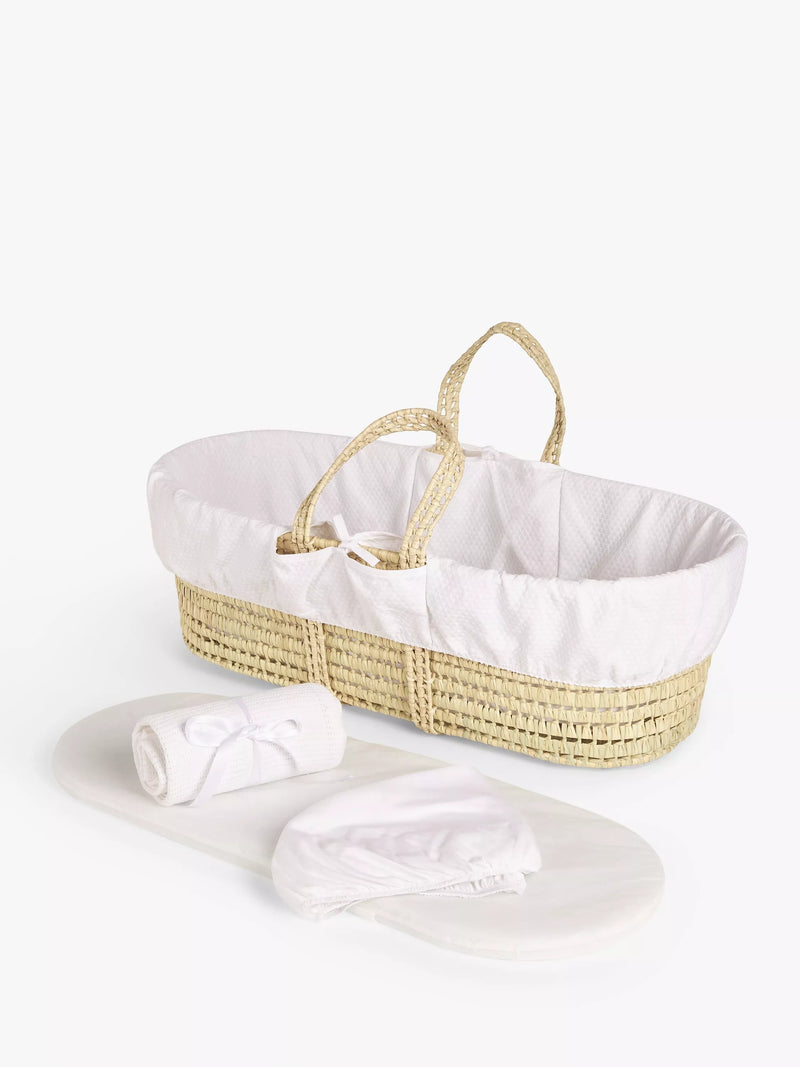 John Lewis Moses basket set white with bedding, imported from the UK