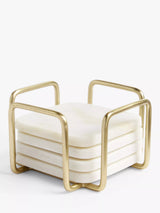 John Lewis Square Marble Coasters with Stainless Steel Stand, Set of 4, White and Gold Finish- Buy online at McGrocer