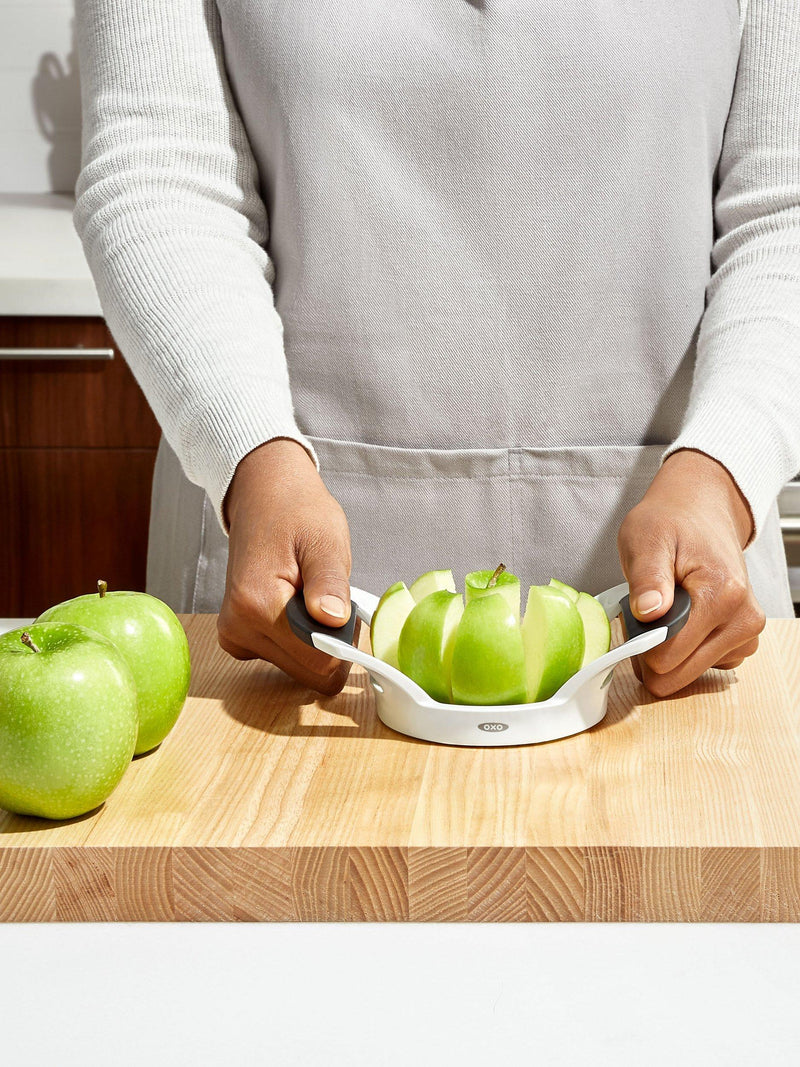 OXO Good Grips stainless steel apple corer and splitter with non-slip handles, imported from the UK