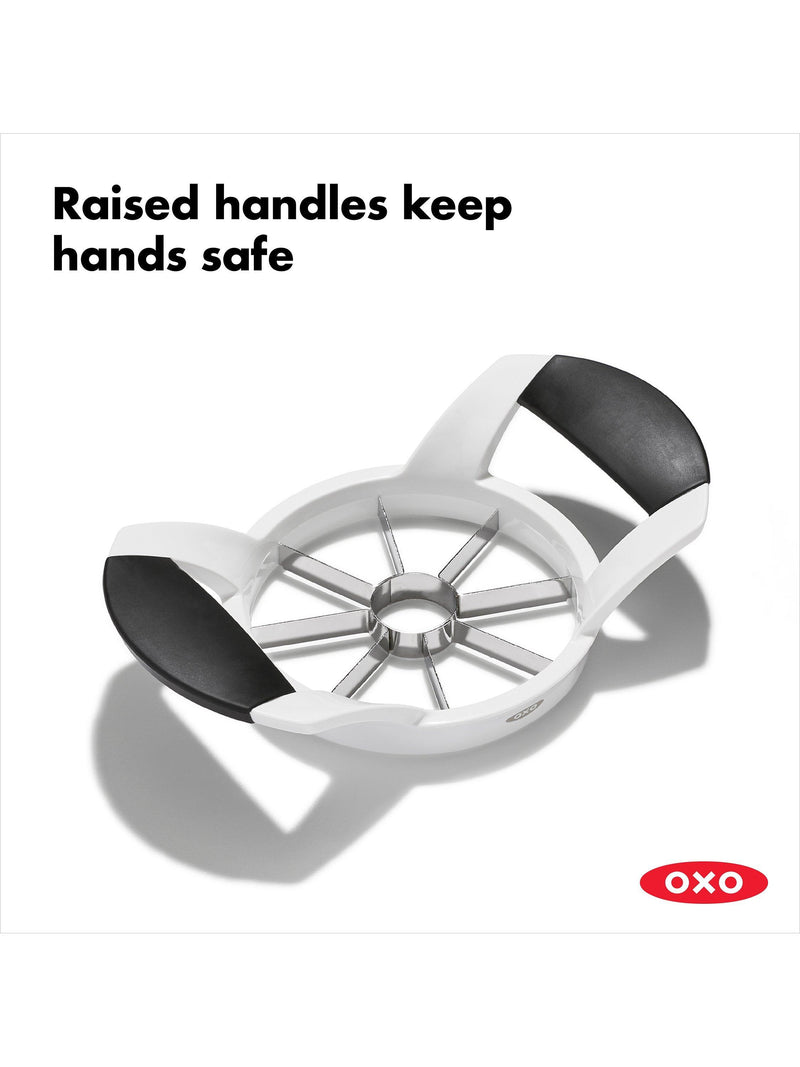 OXO Good Grips stainless steel apple corer and splitter with non-slip handles, imported from the UK