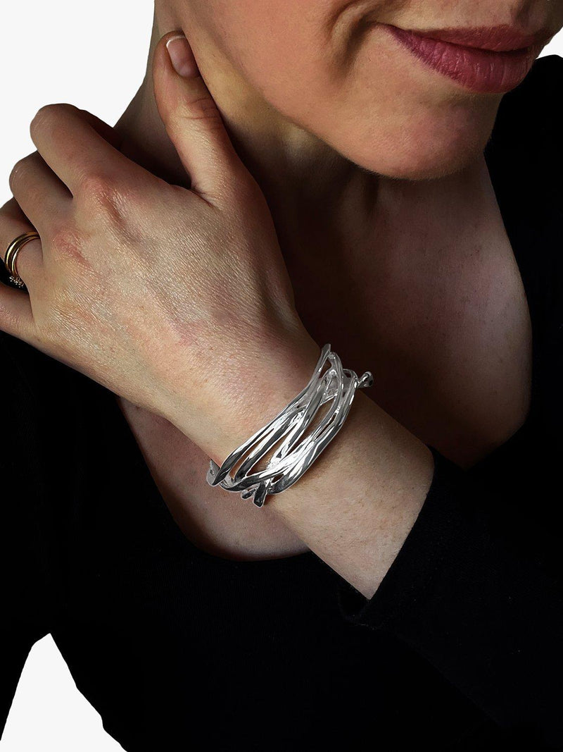 Nina B multi-strand cuff bangle silver, imported from the UK