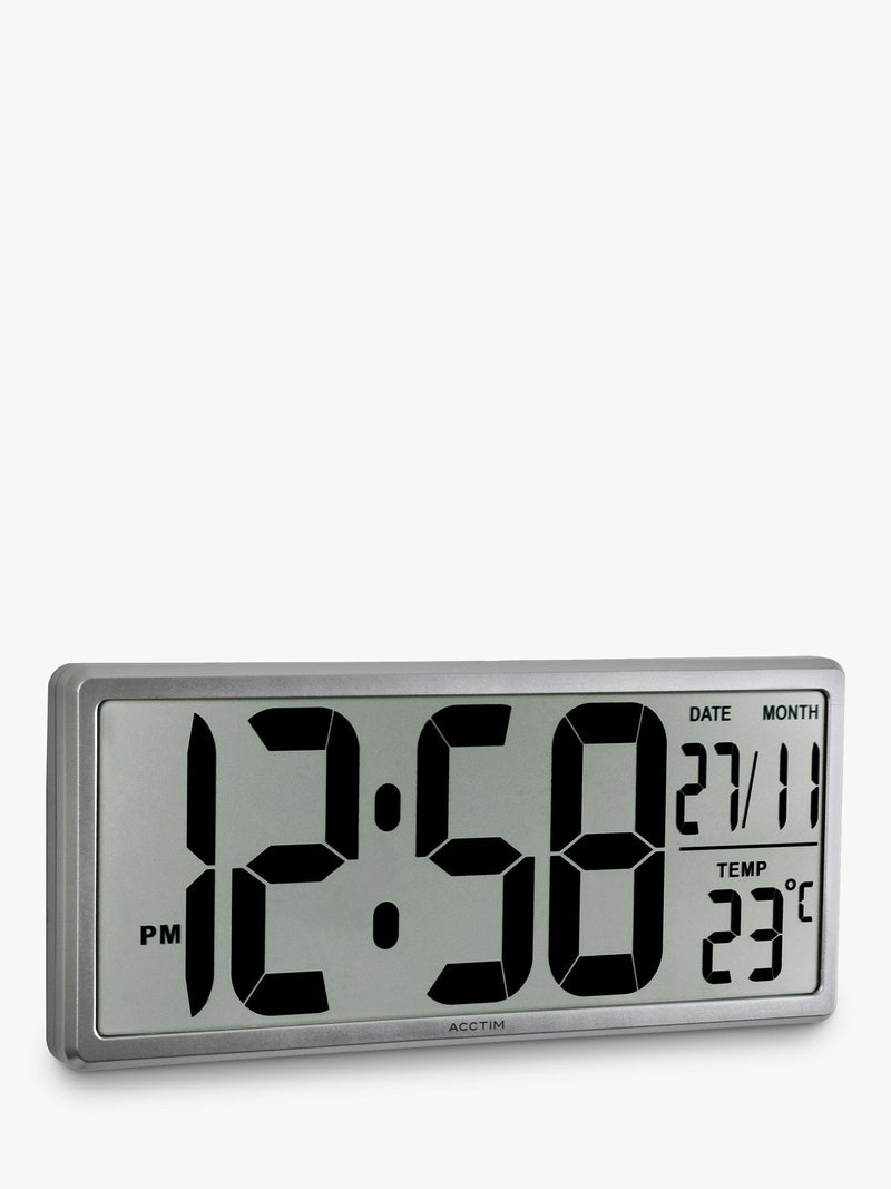 Acctim Datekeeper digital wall alarm clock in silver, imported from the UK