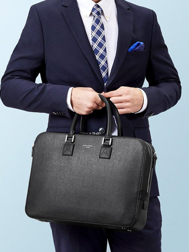 Aspinal of London Mount Street Saffiano leather laptop bag, imported from the UK
