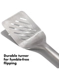 OXO stainless steel BBQ turner and tongs set from a British brand