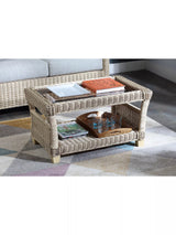 John Lewis Desser Dijon Rattan Coffee Table with Toughened Glass Top and Storage Shelf, 57 x 89 cm- Buy online at McGrocer