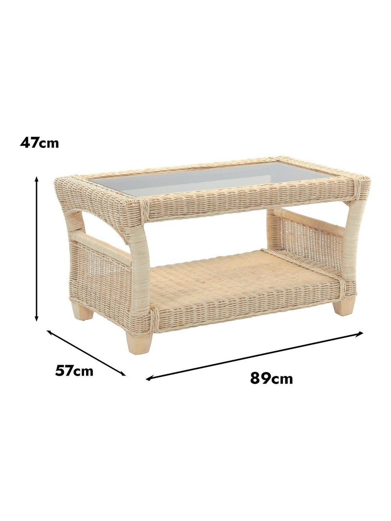 Desser Dijon rattan coffee table with glass top, British product
