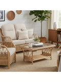 Desser Viola rattan coffee table with glass top and shelf, UK version