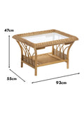 Desser Viola rattan coffee table with glass top and shelf, UK version