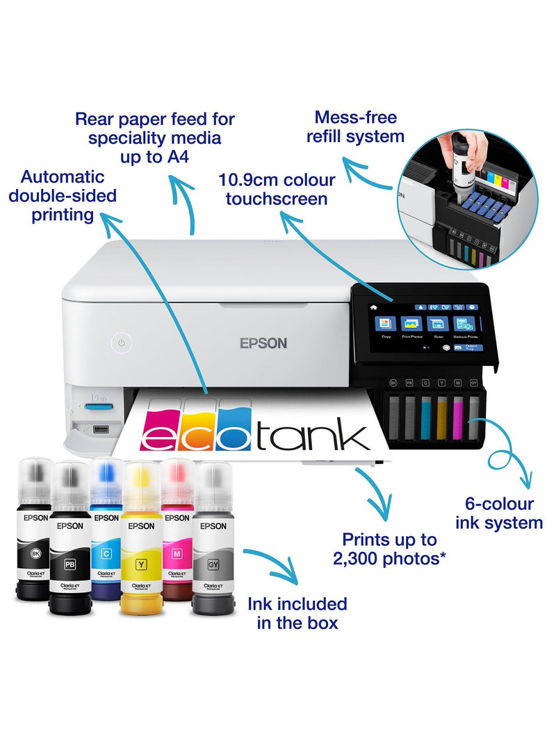 Epson EcoTank ET-8500 printer A4 white, imported from the UK
