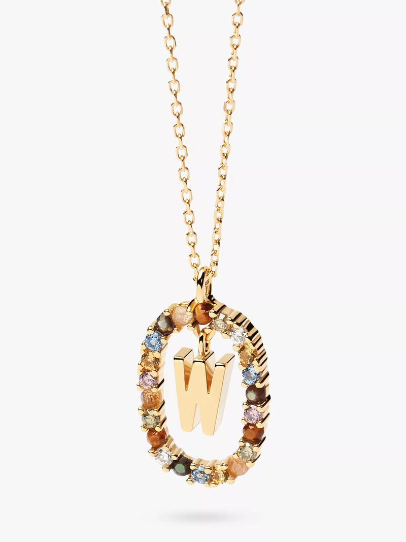 PDPAOLA Alphabet Initial Crystal Pendant Necklace Gold/Multi