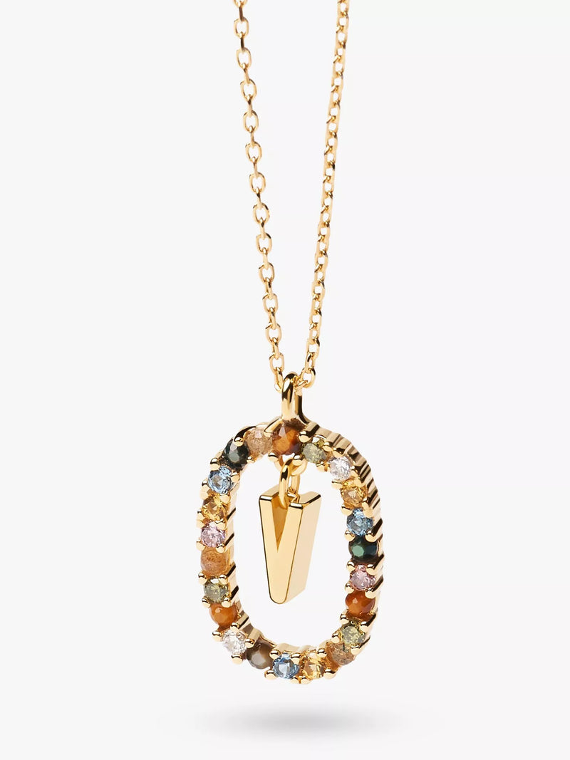 PDPAOLA Alphabet Initial Crystal Pendant Necklace Gold/Multi